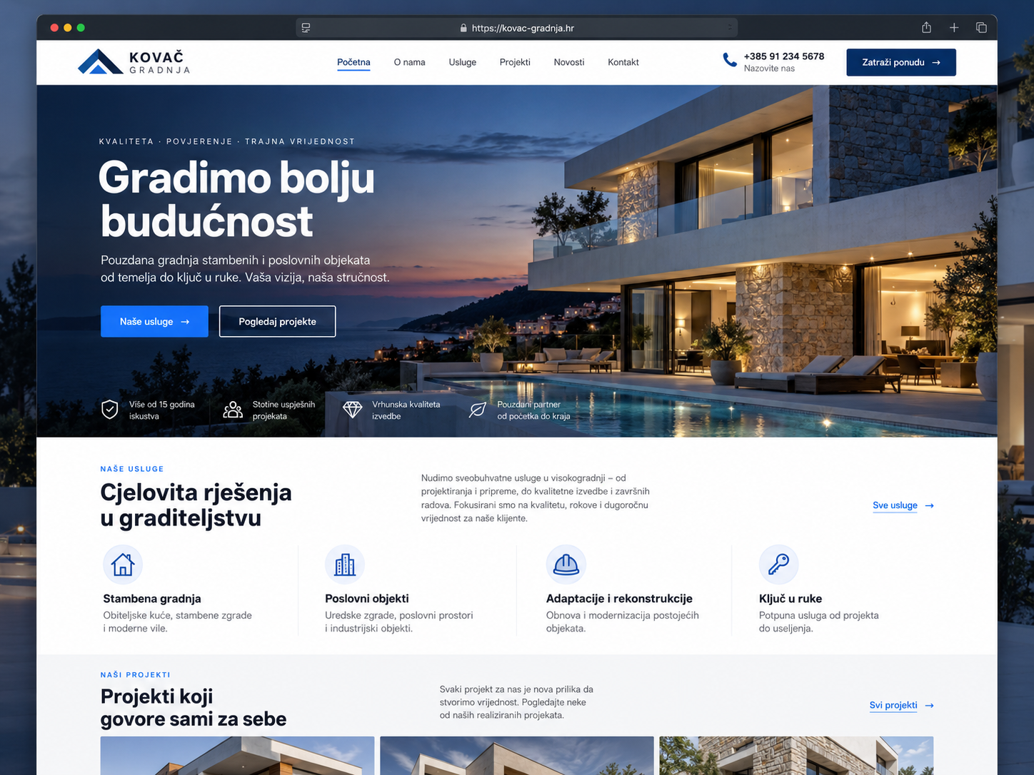Primjer moderne web stranice za građevinsku tvrtku